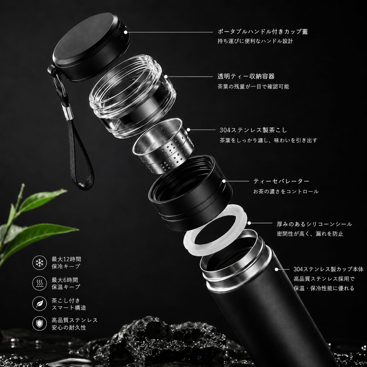 ZenCup™ 茶こし付き 温冷両用 スマートインフューザーボトル